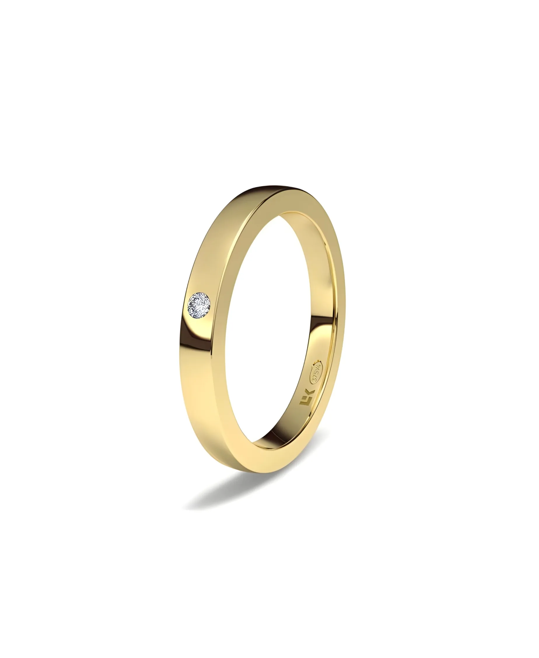 Alianza de Oro Amarillo Cuadrada con Diamante
