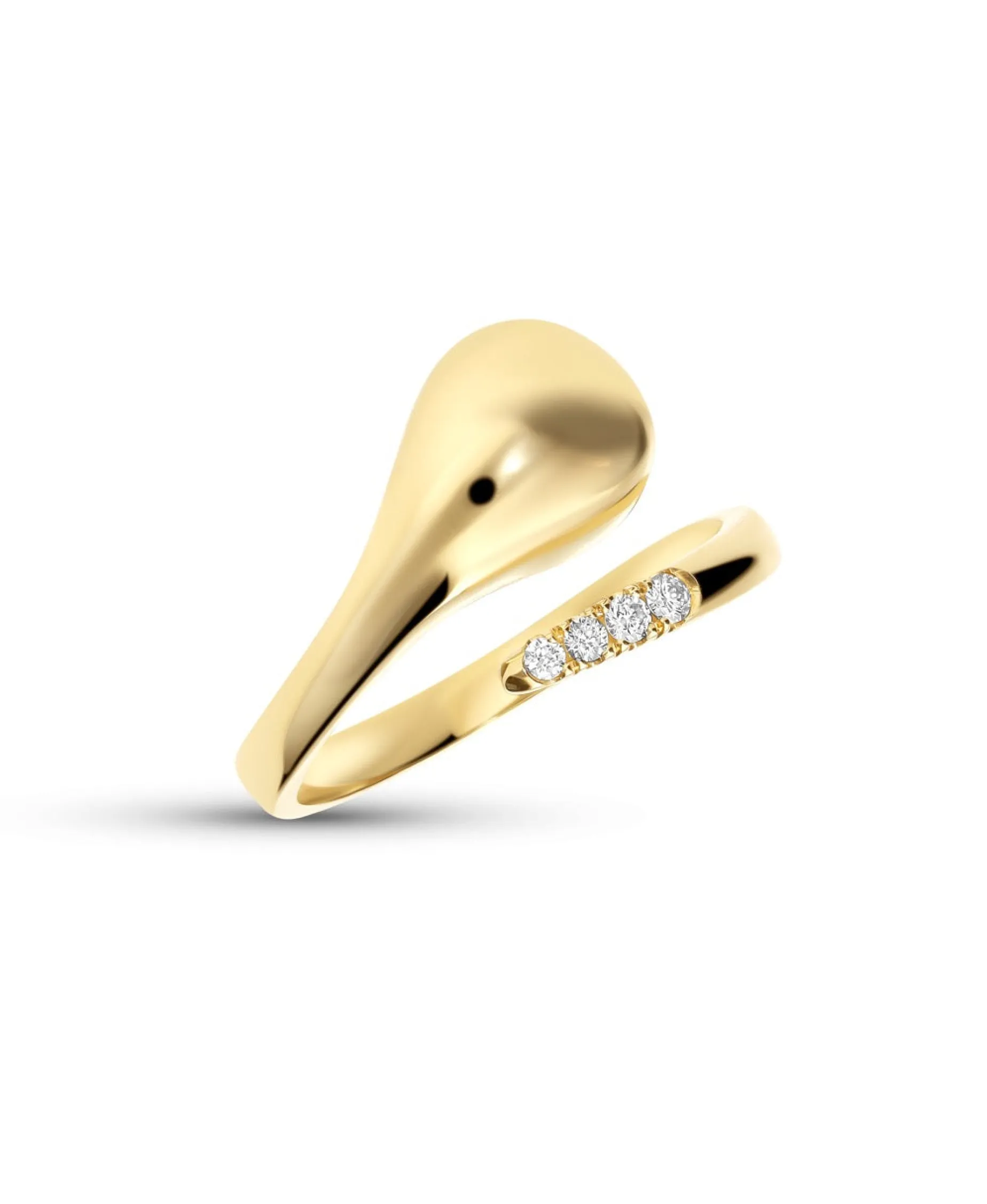 Anillo Abierto Gota con Diamantes en Oro Amarillo