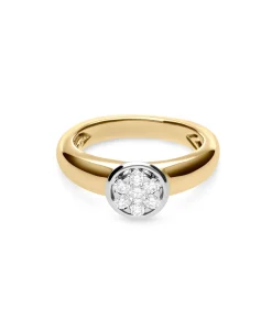 Anillo Ancho con Chatón de Diamantes en Oro Bicolor