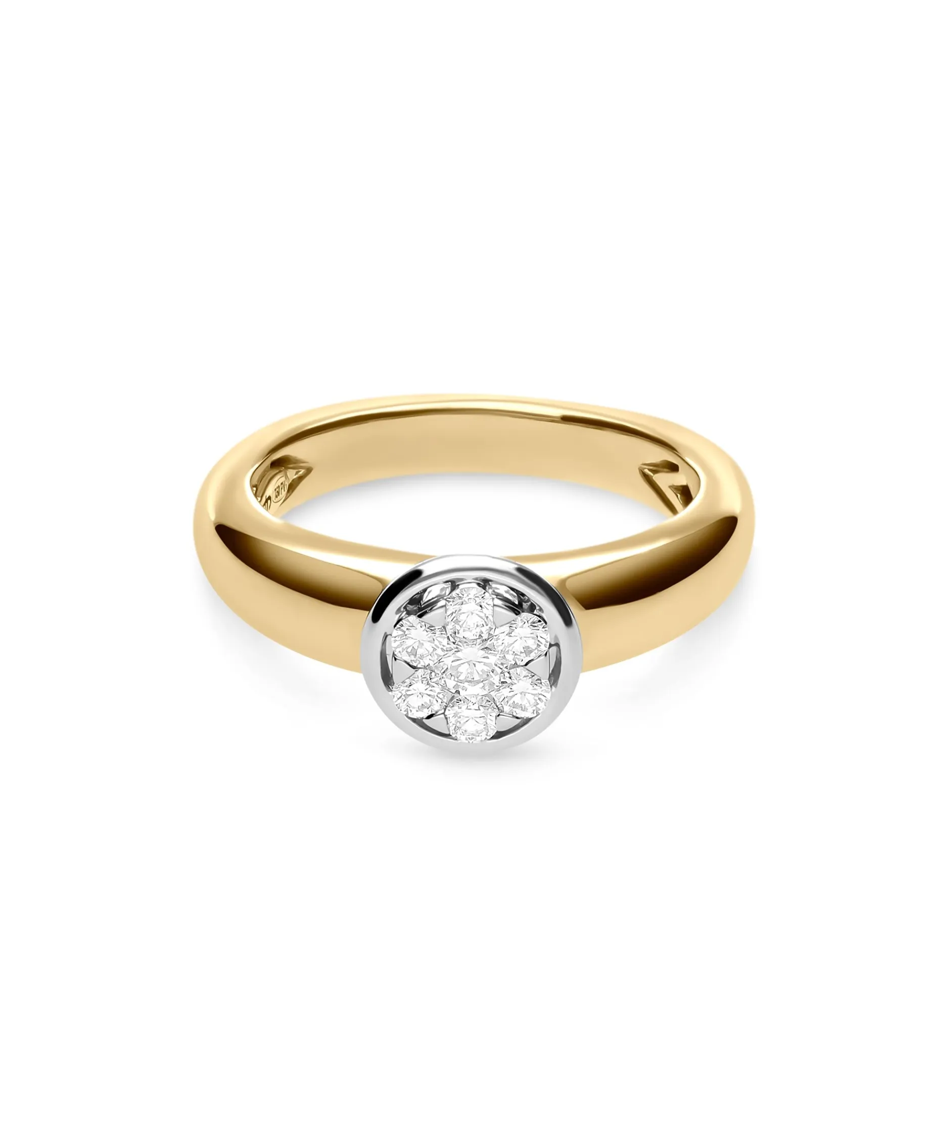 Anillo Ancho con Chatón de Diamantes en Oro Bicolor