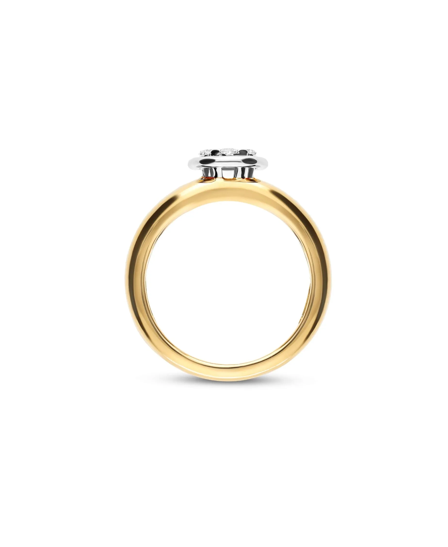 Anillo Ancho con Chatón de Diamantes en Oro Bicolor
