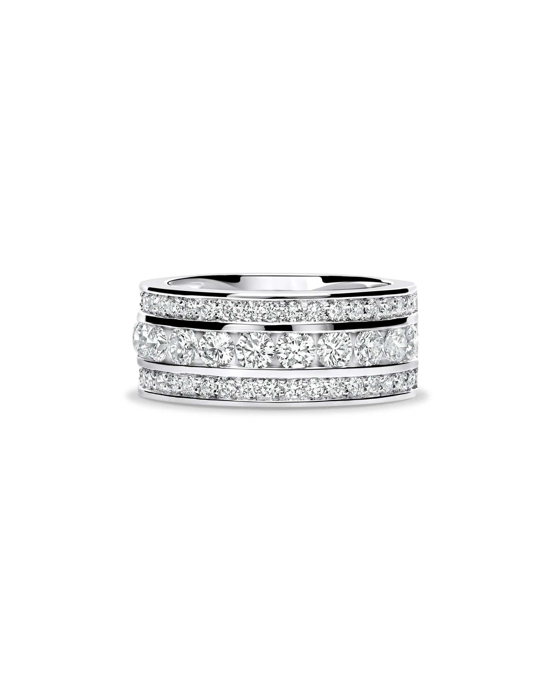 Anillo Ancho con Diamantes en Hilera 2,21 cts en Oro Blanco