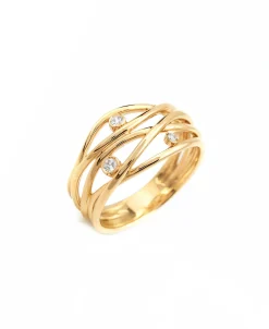 Anillo Ancho con Diamantes en Oro Amarillo