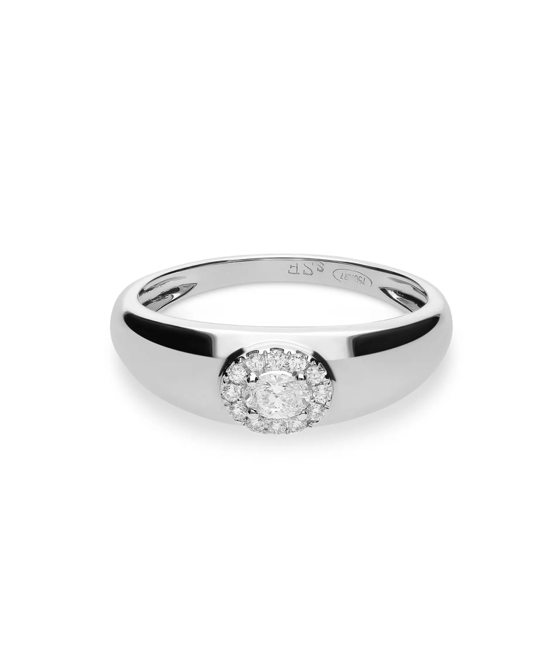 Anillo Ancho con Motivo Central de Diamantes en Oro Blanco
