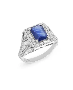 Anillo Años 50 con Zafiro Azul Natural 2,50 cts y Diamantes en Platino
