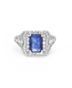 Anillo Años 50 con Zafiro Azul Natural 2,50 cts y Diamantes en Platino