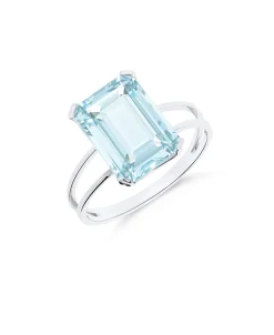 Anillo con Aguamarina Talla Esmeralda en Oro Blanco