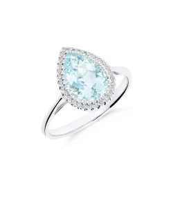 Anillo con Aguamarina Talla Pera 1,56 cts y Diamantes en Oro Blanco