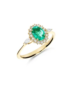 Anillo con Esmeralda Oval 0,69 cts y Diamantes de Oro Amarillo