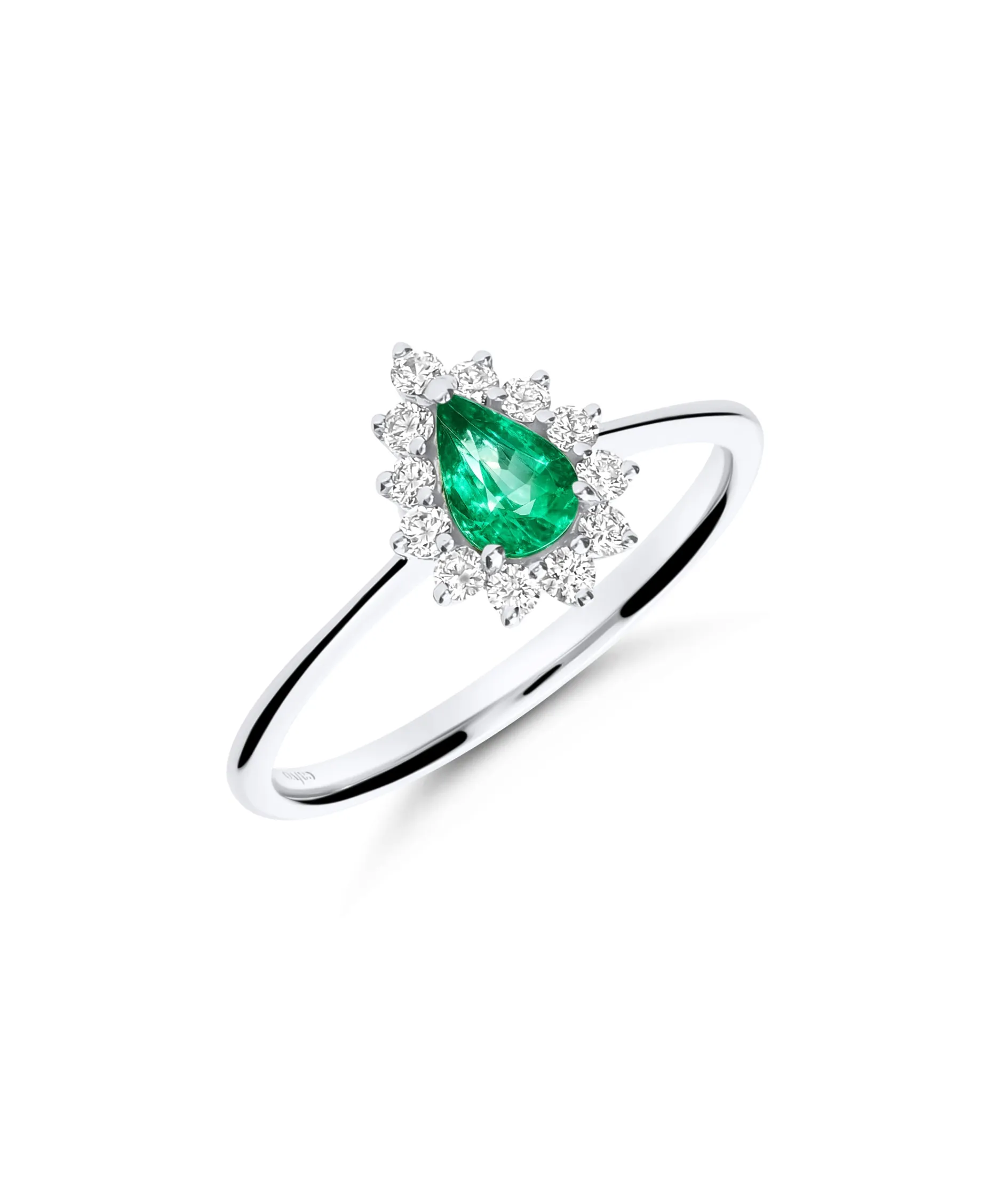 Anillo con Esmeralda Talla Pera y Diamantes en Oro Blanco