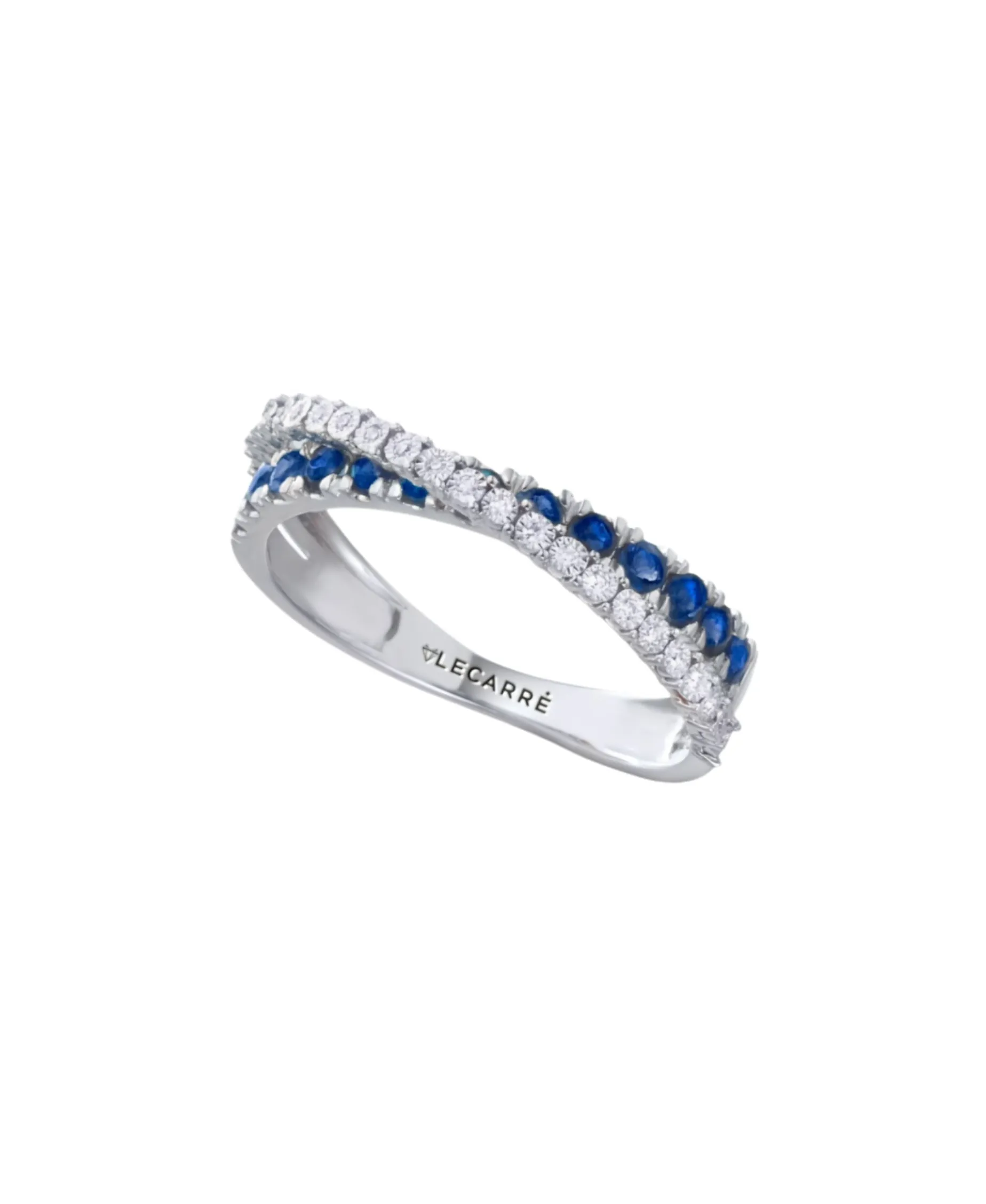 Anillo Cruz LECARRÉ Oro Blanco 18K con Zafiros Azules y Diamantes | GA199ZA
