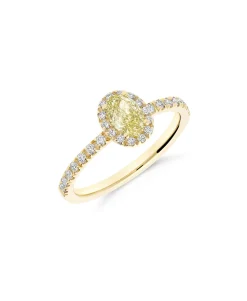 Anillo de Compromiso con Diamante Fancy Oval 0.50 cts y Halo de Diamantes en Oro Amarillo