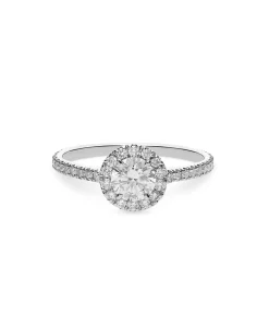 Anillo de Compromiso con Roseta de Diamantes 0,88 cts en Oro Blanco