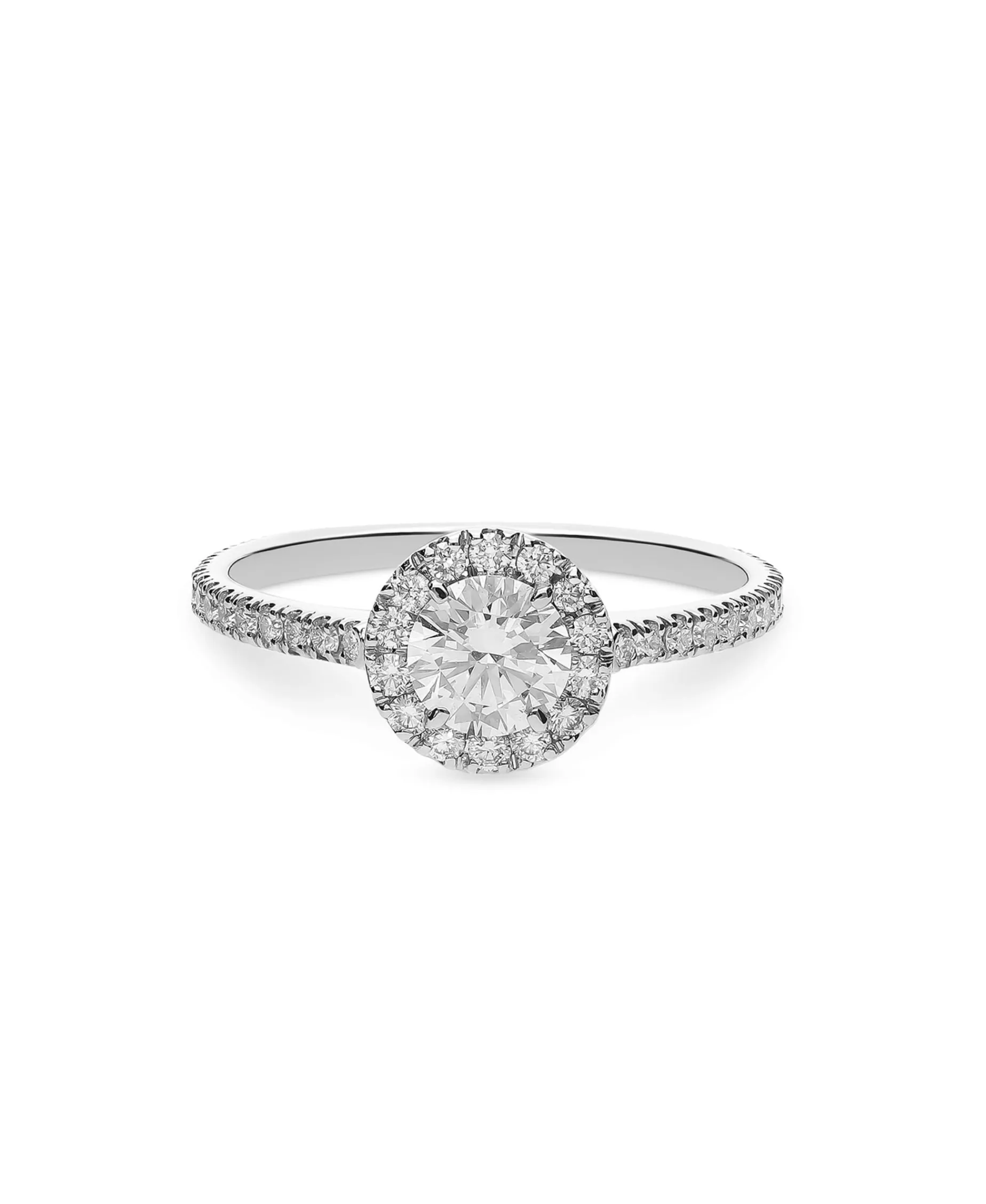 Anillo de Compromiso con Roseta de Diamantes 0,88 cts en Oro Blanco