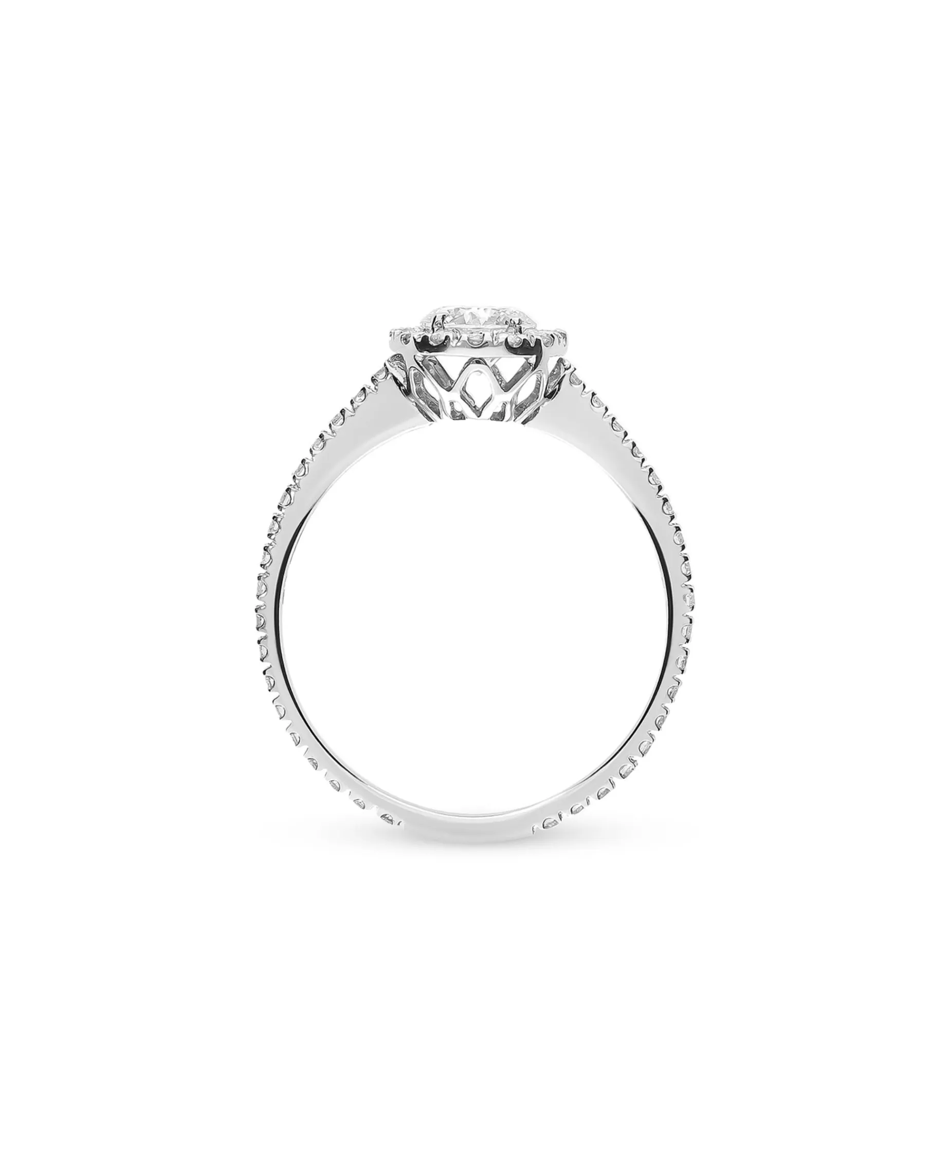 Anillo de Compromiso con Roseta de Diamantes 0,88 cts en Oro Blanco