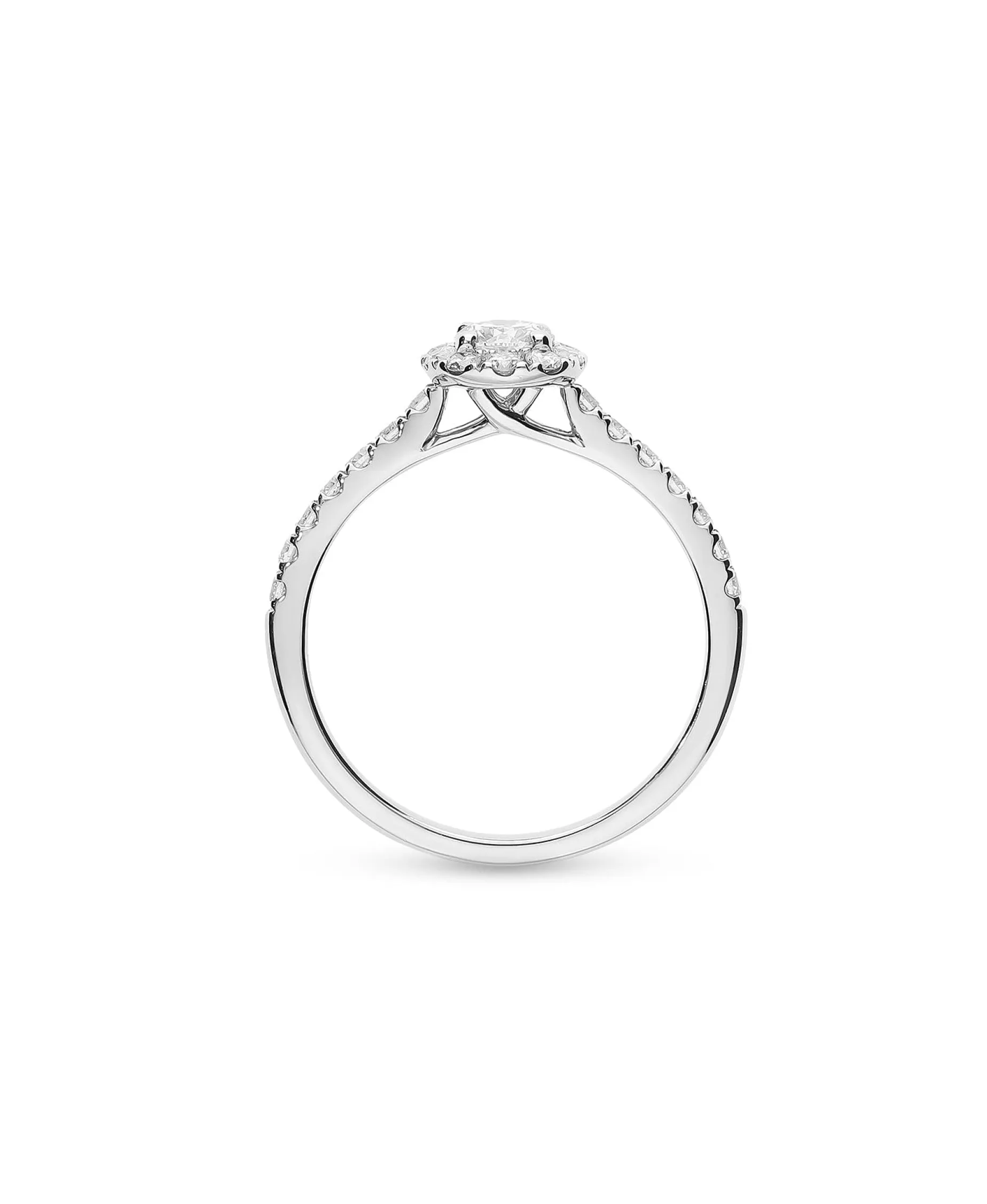 Anillo de Compromiso con Roseta de Diamantes 0,68 cts en Oro Blanco