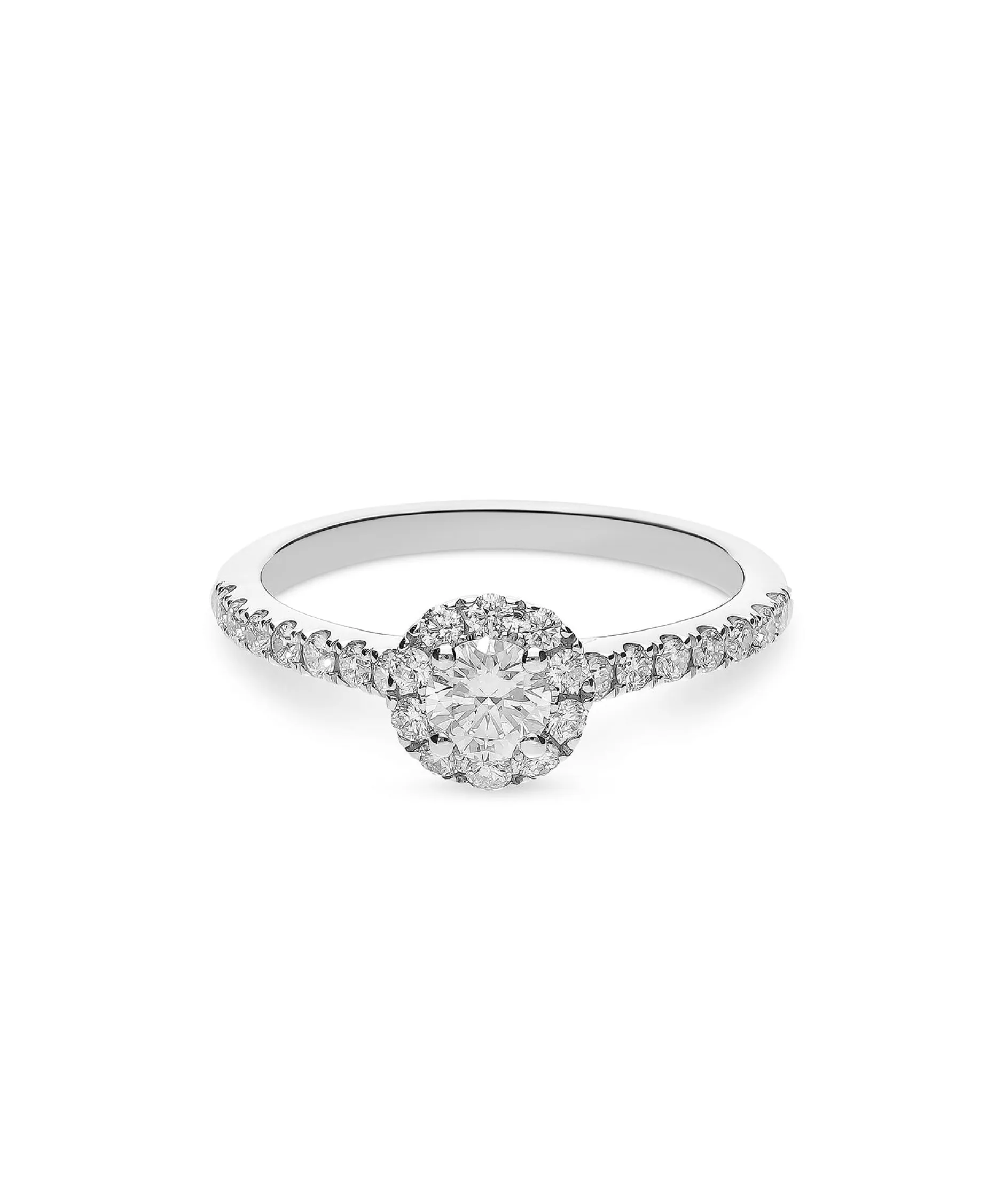 Anillo de Compromiso con Roseta de Diamantes 0,68 cts en Oro Blanco