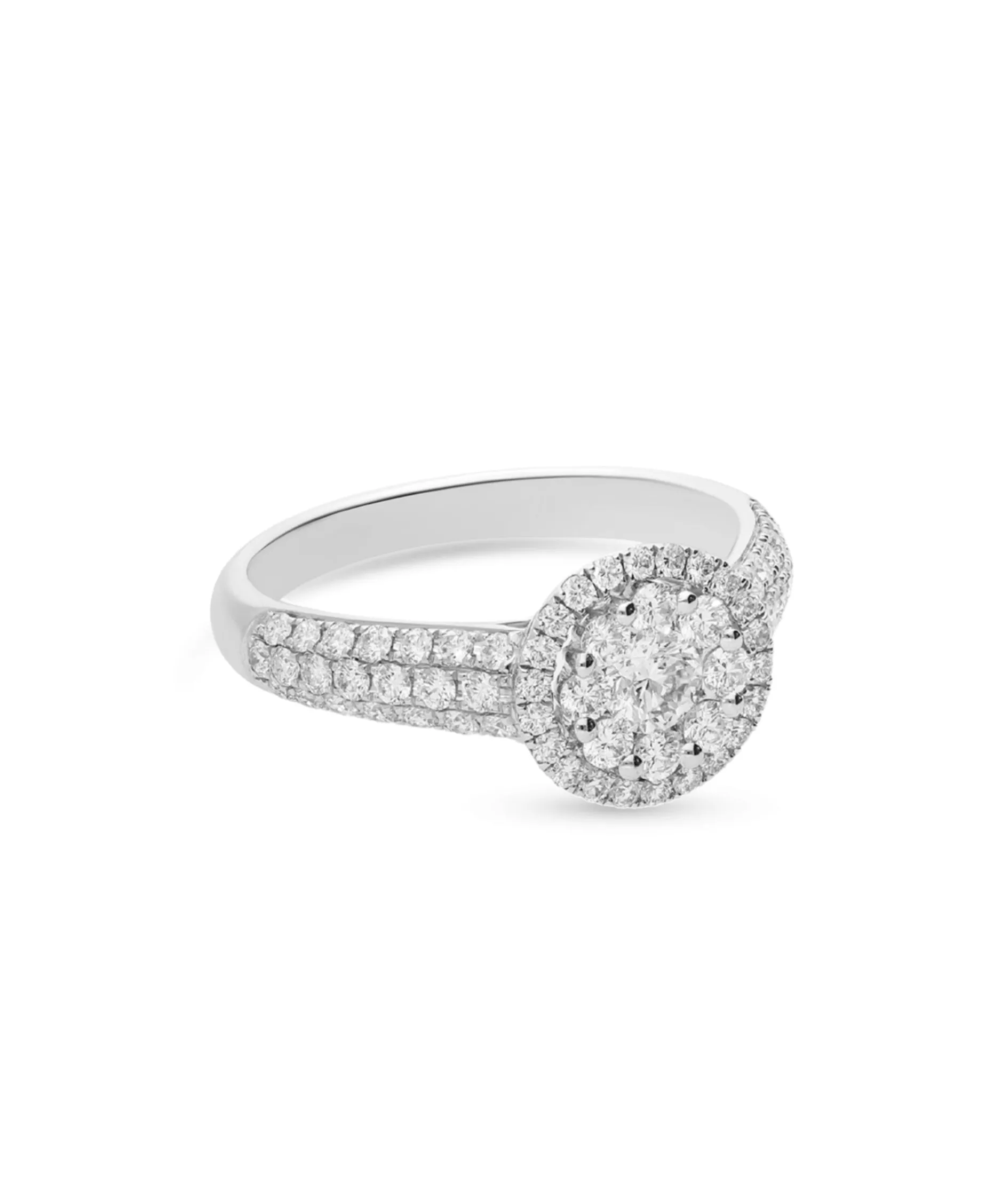 Anillo de Compromiso Doble Roseta de Diamantes 0,96 cts en Oro Blanco
