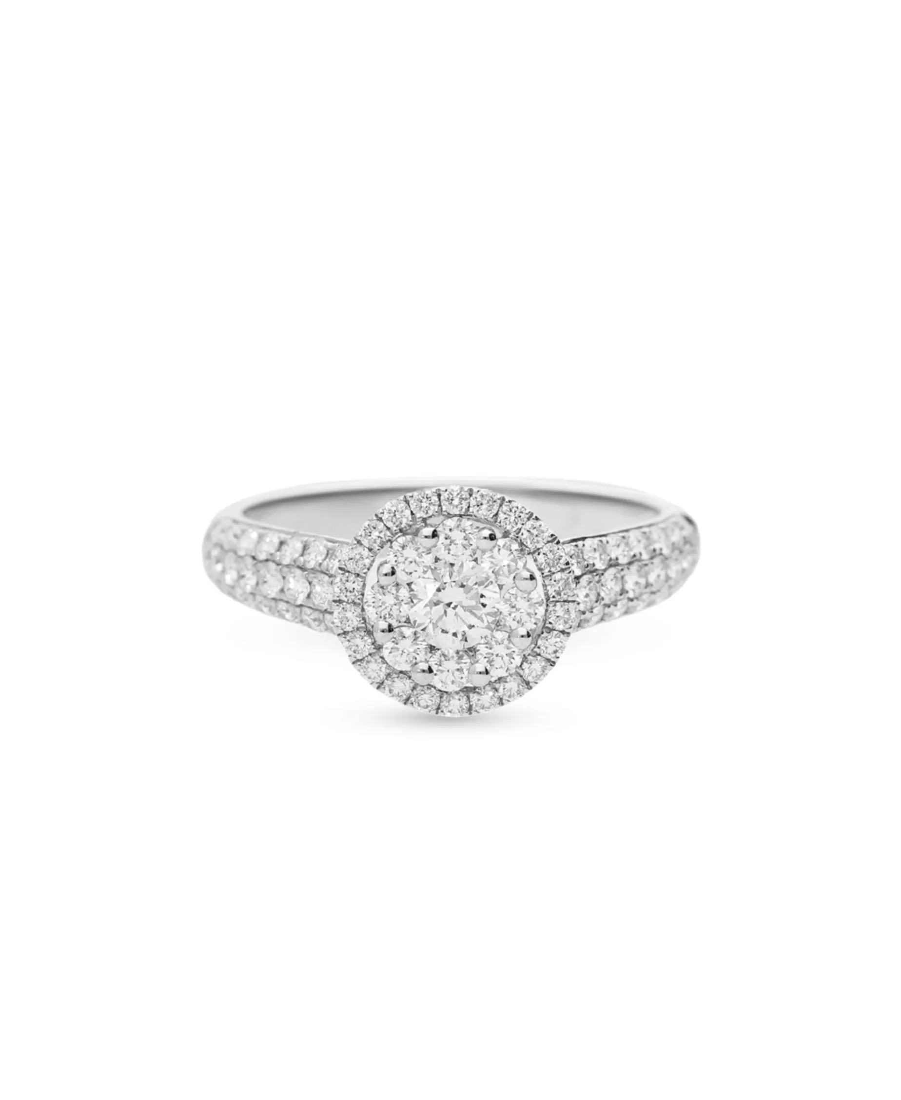 Anillo de Compromiso Doble Roseta de Diamantes 0,96 cts en Oro Blanco