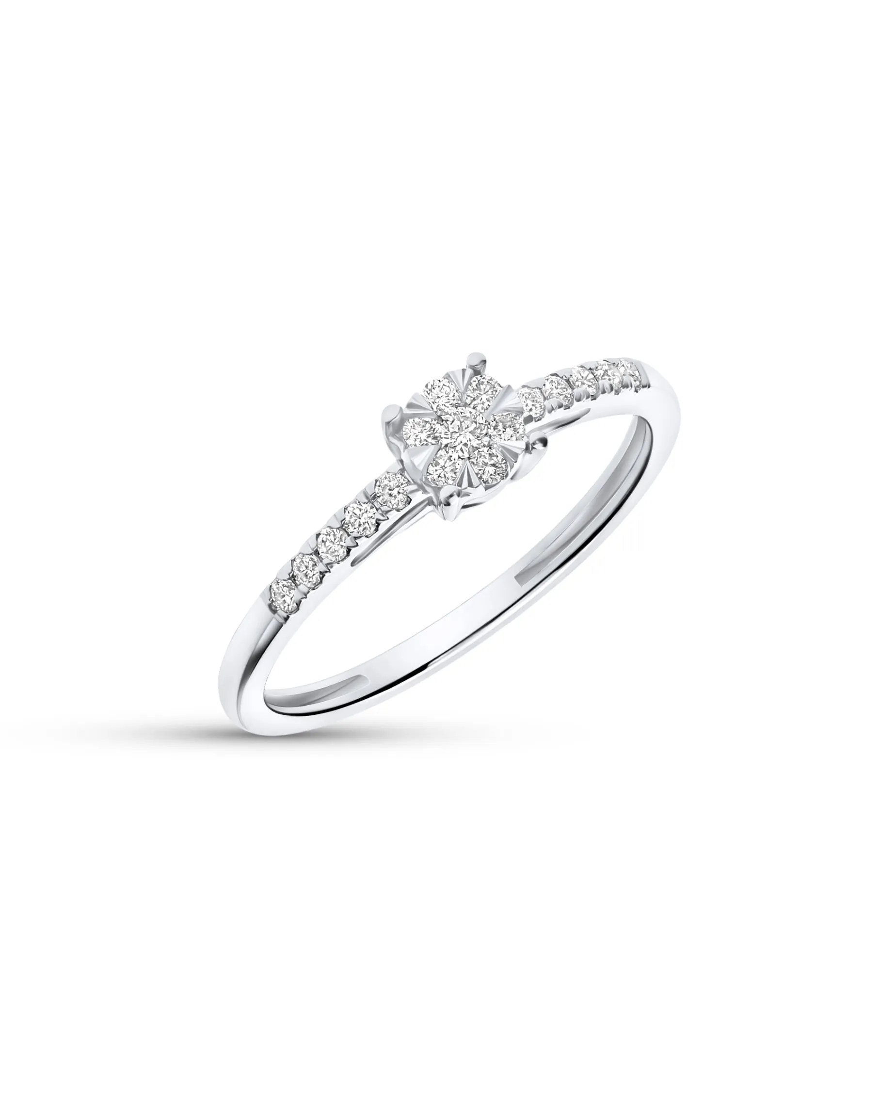 Anillo de Compromiso Solitario 0,19 cts con Brazo de Diamantes en Oro Blanco