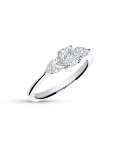 Anillo de Compromiso Tresillo con Diamante Oval y Pera 1,19 cts en Oro Blanco