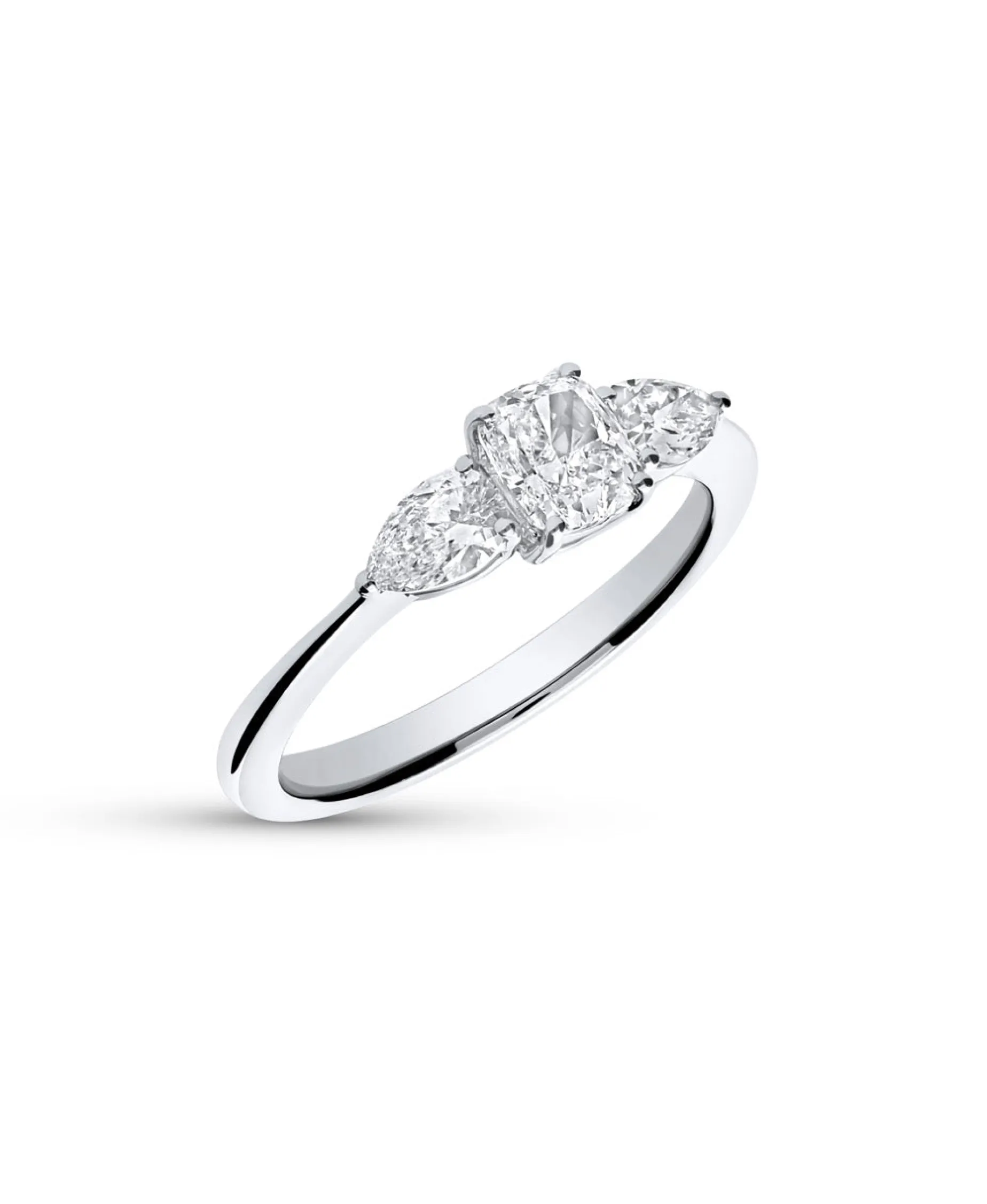 Anillo de Compromiso Tresillo con Diamante Oval y Pera 1,19 cts en Oro Blanco