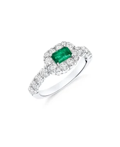Anillo de Esmeralda 0,51 cts y Diamantes 1,19 cts en Oro Blanco