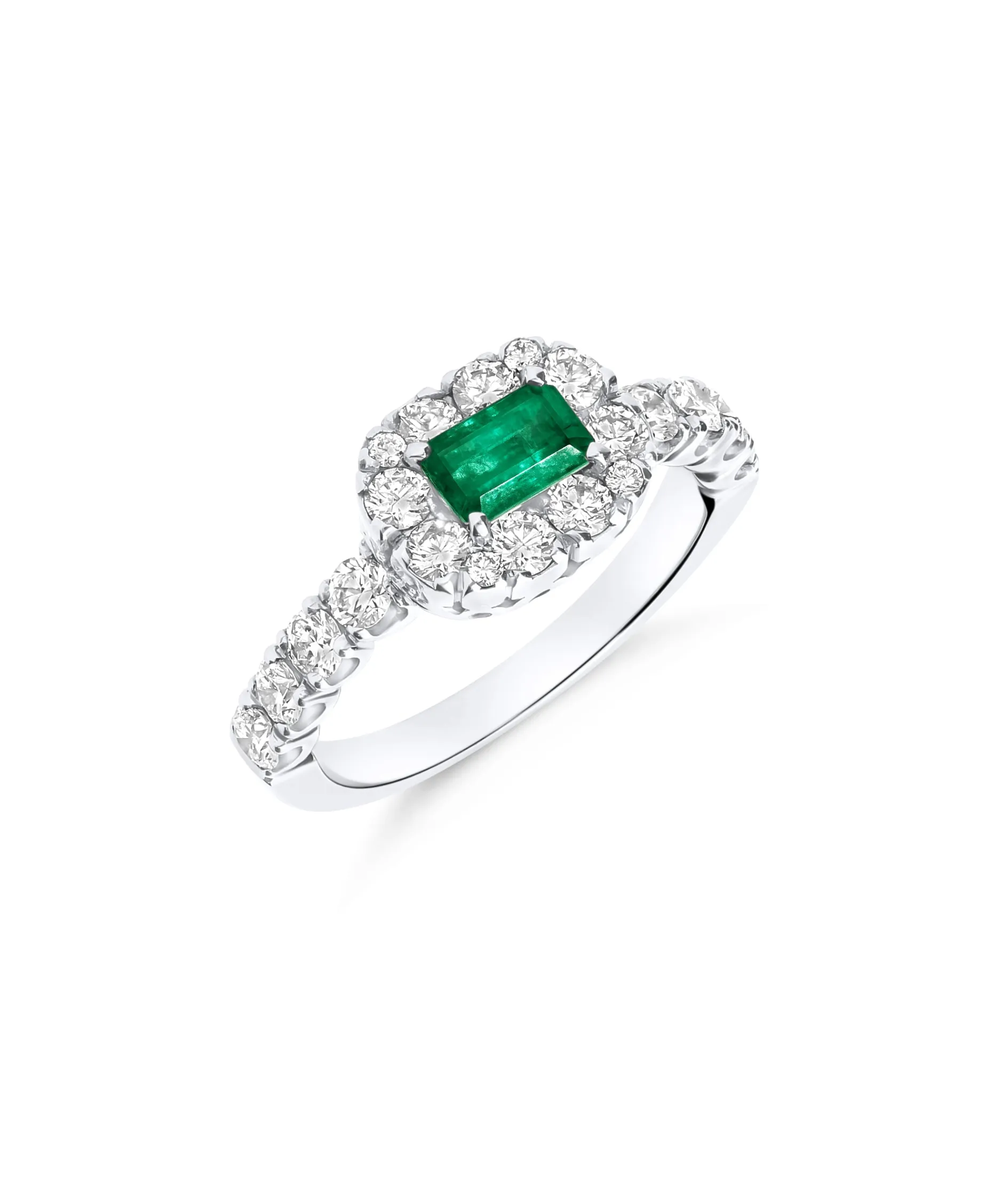 Anillo de Esmeralda 0,51 cts y Diamantes 1,19 cts en Oro Blanco