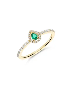 Anillo de Esmeralda Pera y Diamantes en Oro Amarillo