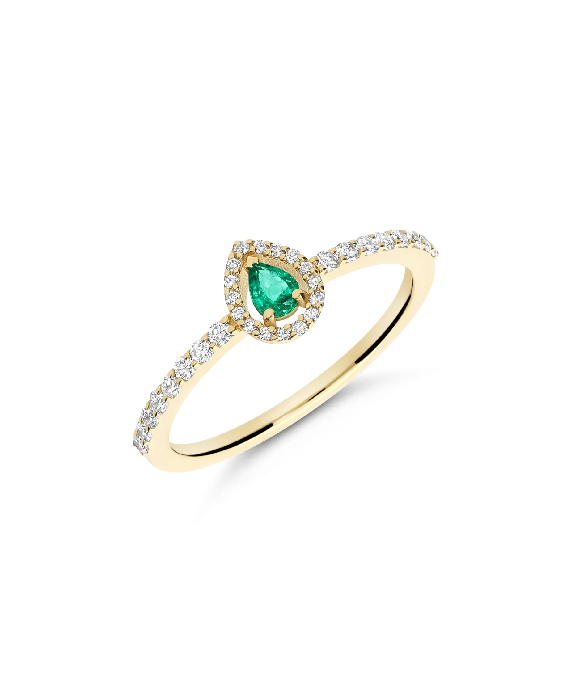 Anillo de Esmeralda Pera y Diamantes en Oro Amarillo