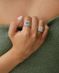 Anillo DELCERRO Oro y Plata Ancho Pavé Blanco | 11012B