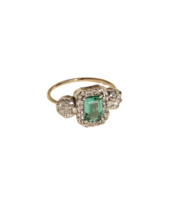 Anillo DELCERRO Oro y Plata Octógono Verde Ilusión | 11008