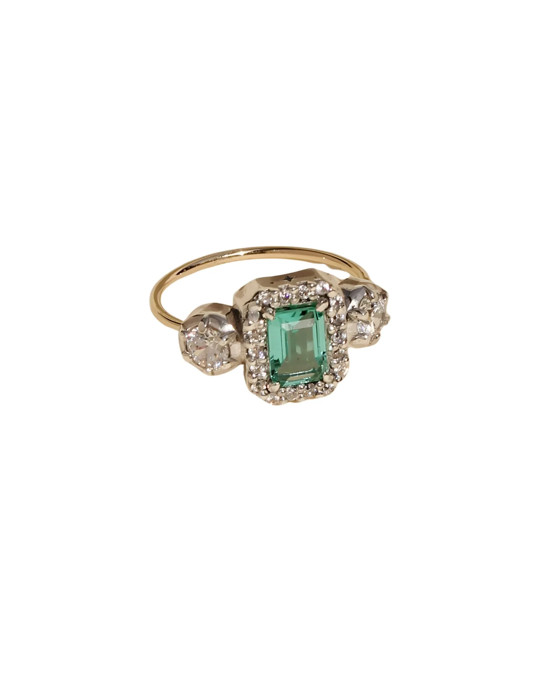 Anillo DELCERRO Oro y Plata Octógono Verde Ilusión | 11008