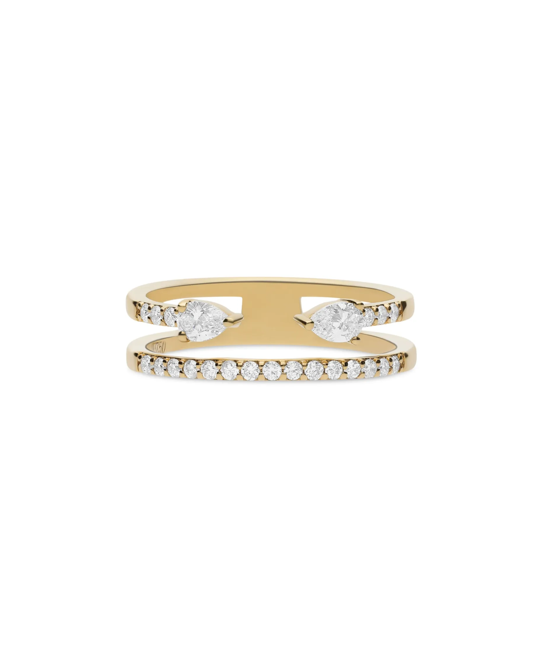 Anillo Doble Banda Abierto con Diamantes 0,46 cts en Oro Amarillo