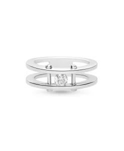Anillo Doble Banda con Diamante Central 0,28 cts en Oro Blanco