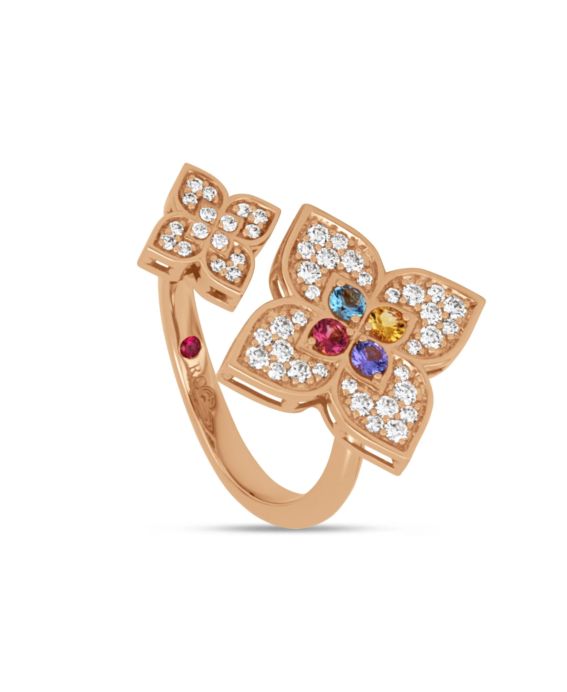 Anillo Doble Roberto Coin Venetian Princess en Oro Rosa y Piedras de Colores | ADV777RI3652