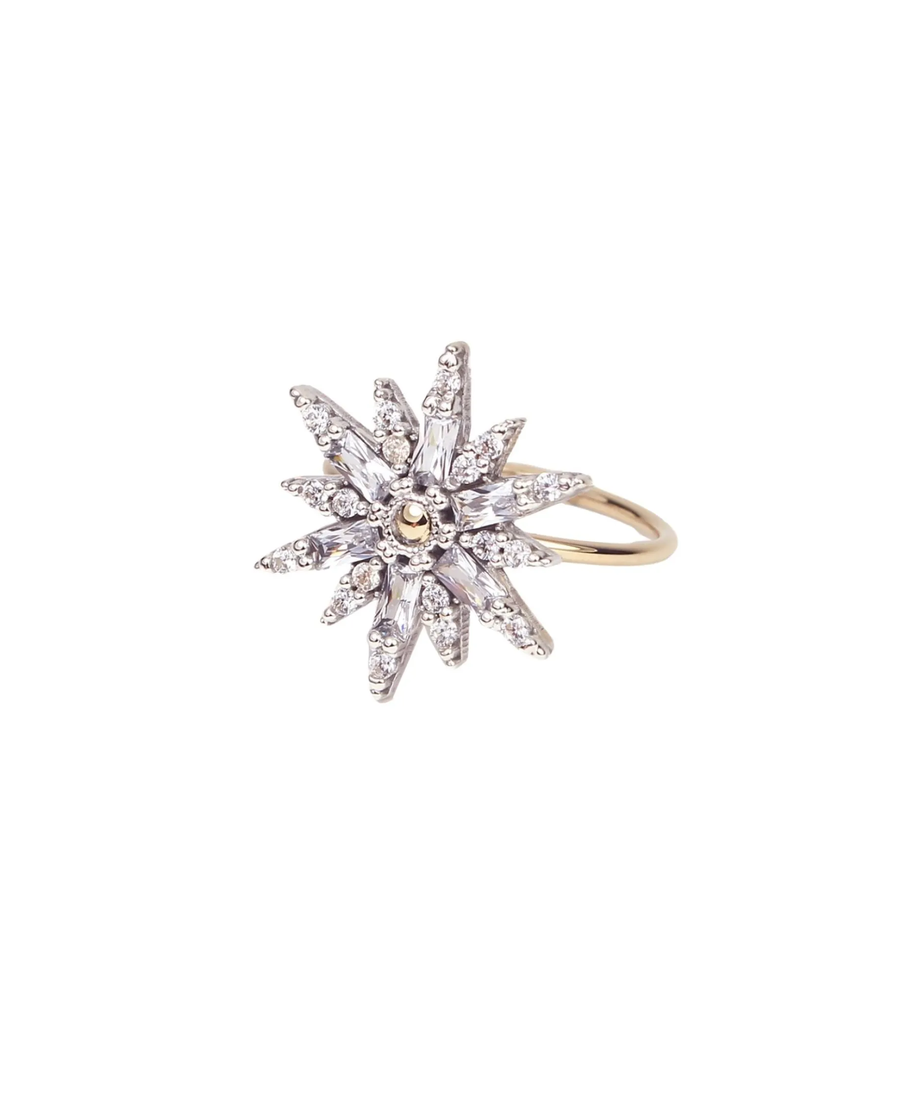 Anillo Estrella DELCERRO Baguettes Plata y Oro | 10938