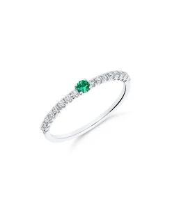 Anillo Fino con Esmeralda y Diamantes en Oro Blanco