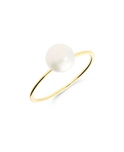 Anillo Fino con Perla M en Oro Amarillo