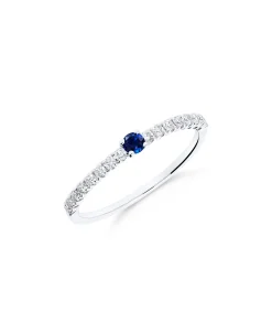 Anillo Fino con Zafiro y Diamantes en Oro Blanco