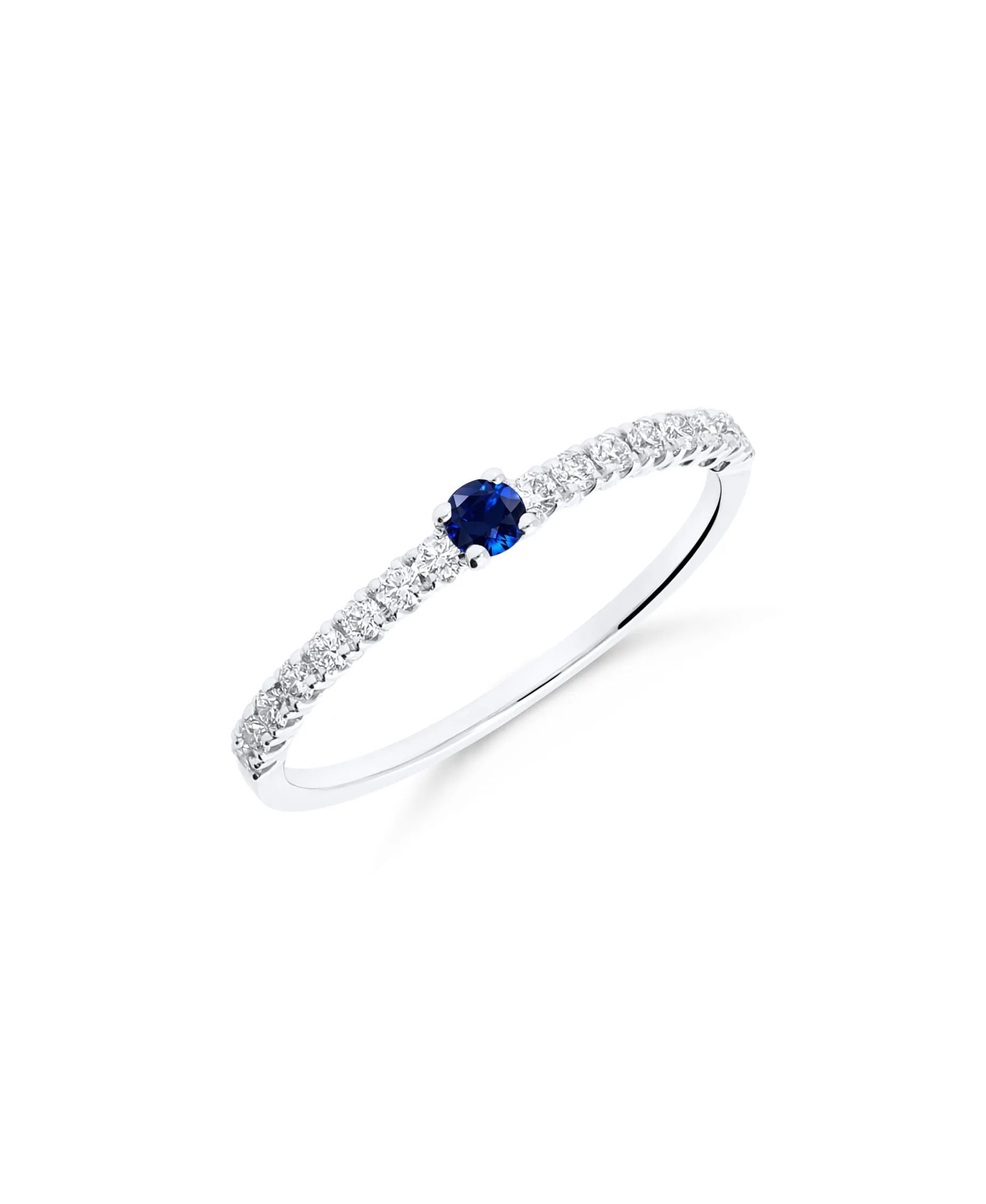 Anillo Fino con Zafiro y Diamantes en Oro Blanco