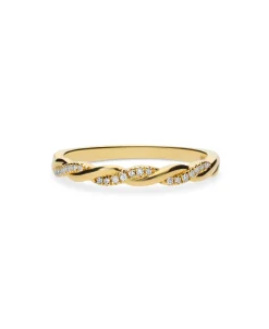 Anillo Fino Trenzado con Diamantes en Oro Amarillo