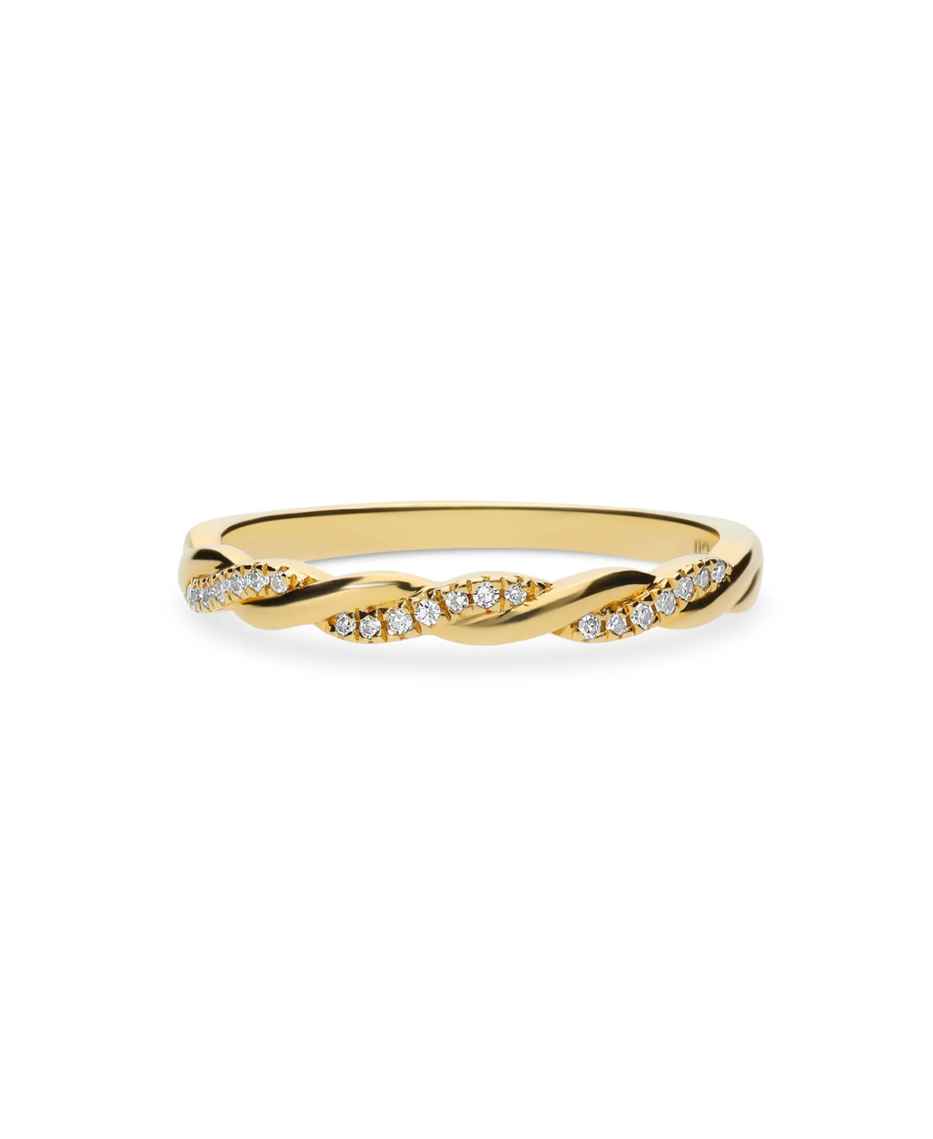 Anillo Fino Trenzado con Diamantes en Oro Amarillo