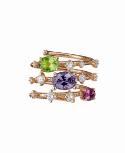 Anillo Flexible con Piedras de Color en Oro Rosa y Titanio