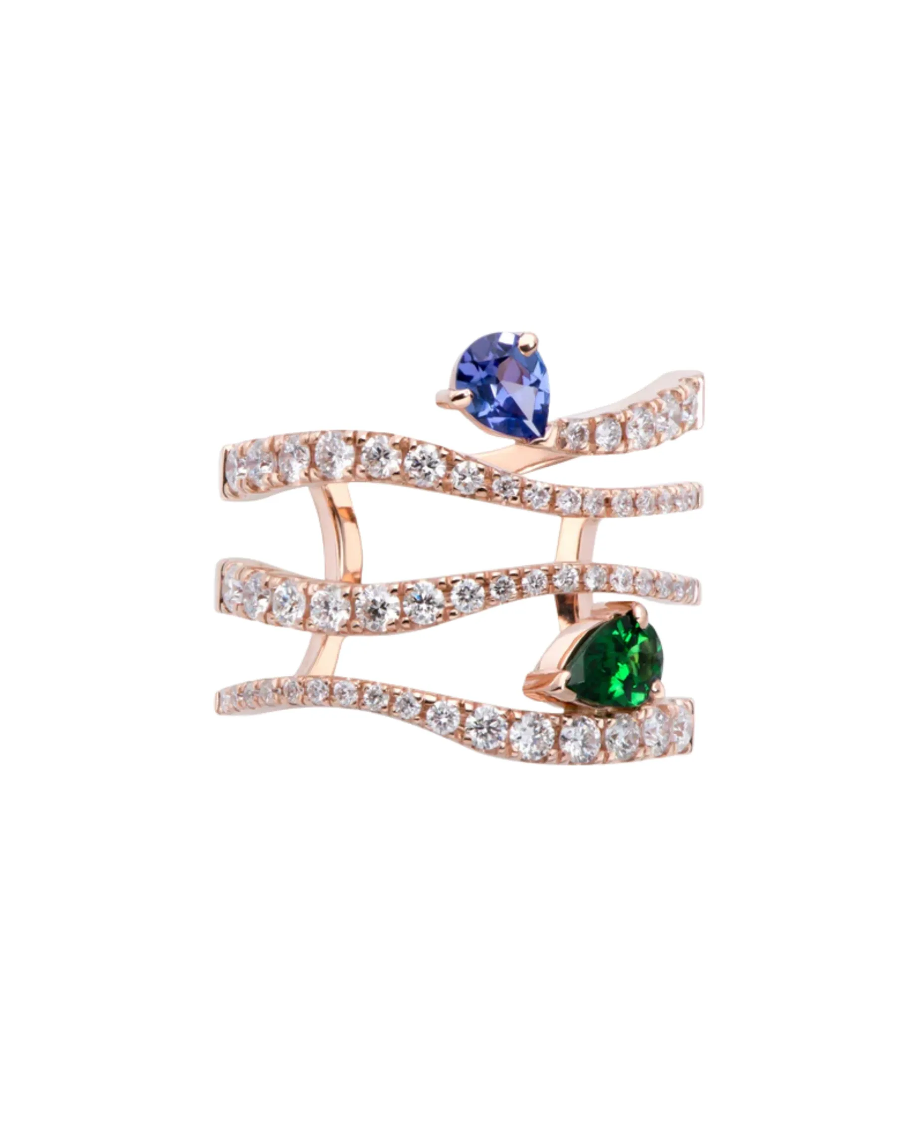 Anillo Gold&Roses Sasa 4 Rails Oro Rosa Diamantes y Gemas Multicolor | GR-531.3TS