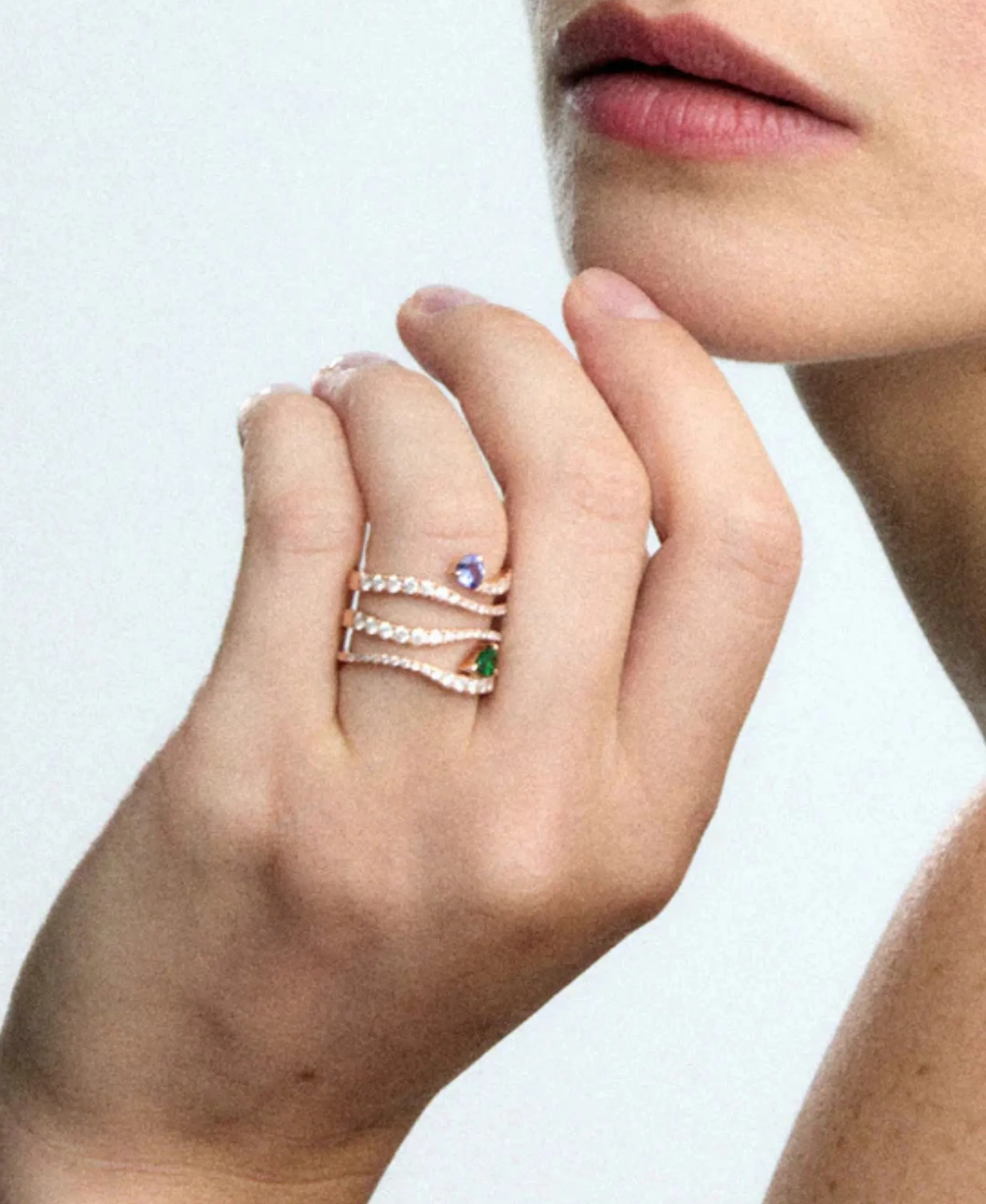 Anillo Gold&Roses Sasa 4 Rails Oro Rosa Diamantes y Gemas Multicolor | GR-531.3TS