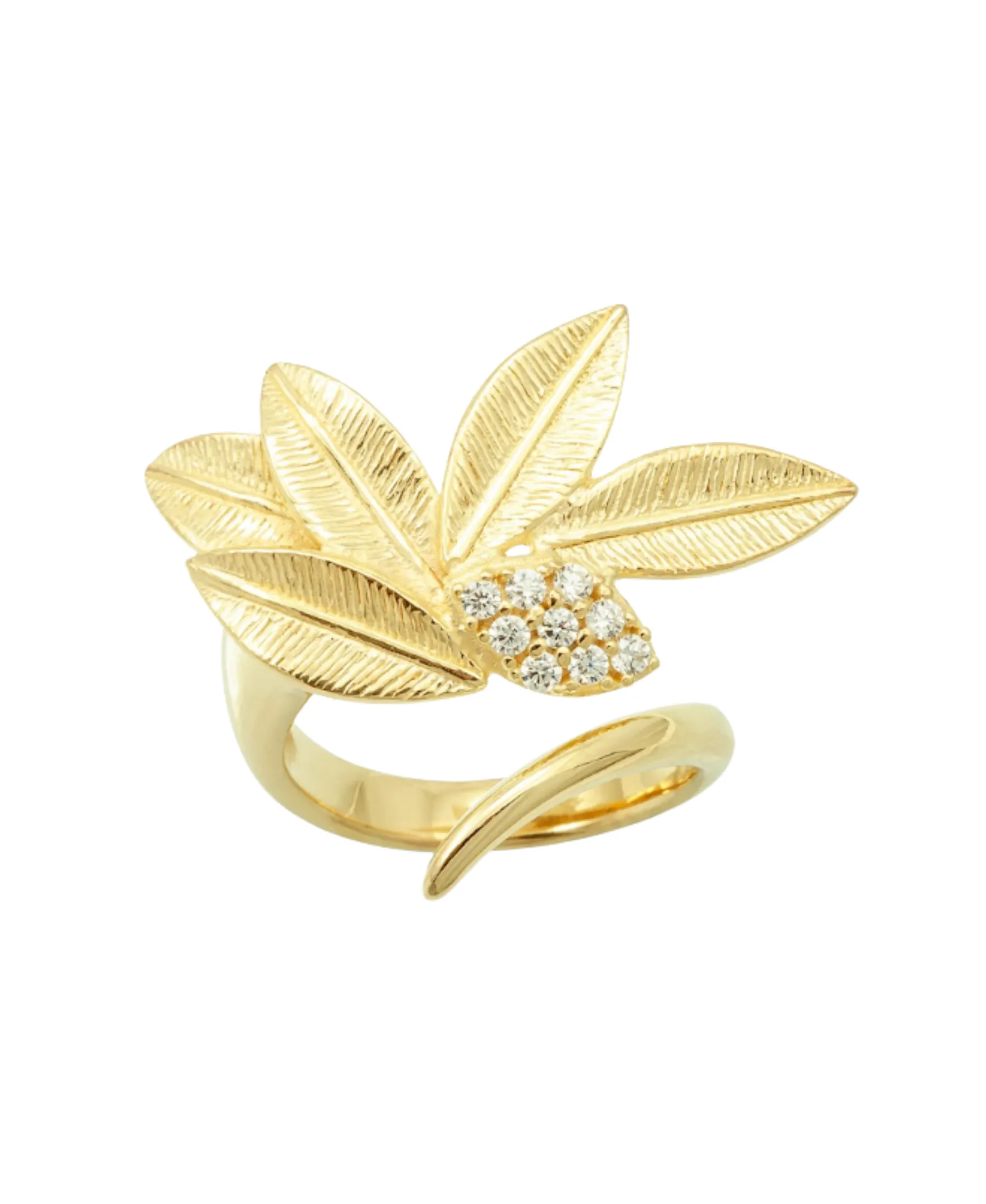 Anillo Hojas Marina García Plata Bañada en Oro Circonitas Blancas | 90868SD