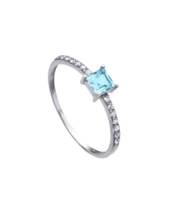 Anillo LECARRÉ Oro Blanco con Topacio Azul y Diamantes | GA016OB