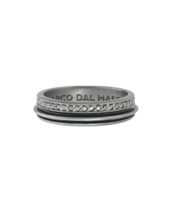 Anillo Marco Dal Maso Acies Gemstone Band en Plata Oxidada y Diamantes Negros | AGAN59-01BLS