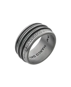 Anillo Marco Dal Maso Acies Gemstone Band en Plata Oxidada y Diamantes Negros | AGAN59-01BLS